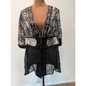 Spencer Alexis Floral Lace Art-to-Wear sheer Elegant Kimono Jacket Medium